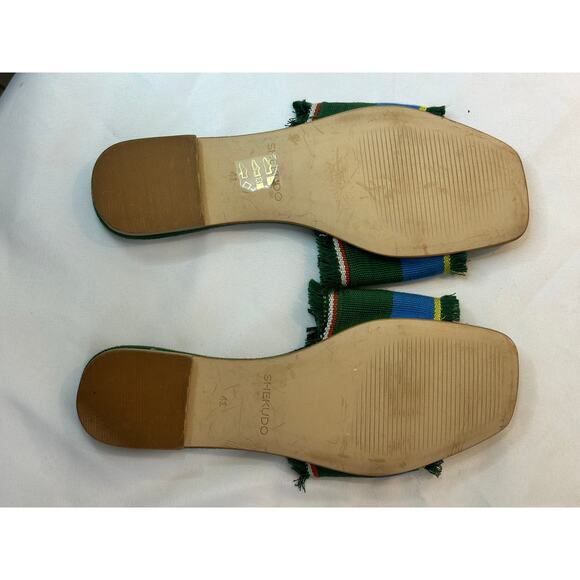 Shekudo Dassa Zoume Slide Sandals green/blue/white Size US 11 / EU 41 NWOT - Picture 4 of 5